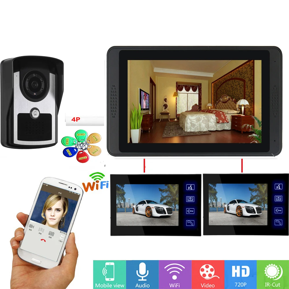 

RFID Access Control Video Intercom 7 Inch Monitor Wifi Wireless Video Door Phone Doorbell Remote Unlock Visual Intercom System