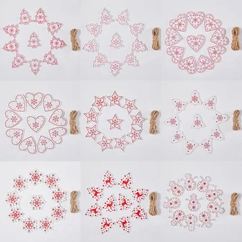 

With Rope 10pcs/Lot 5CM Natural Wood Ornaments Pendant Hanging Gifts Heart Star Snowflakes Christmas Tree Home Decorations 62082
