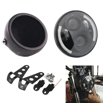 

Universal Black 5.75 Inch Motorcycle Metal Projector DRL LED Front Headlight With Angel Eye + 5 3/4" Headlight Bracket