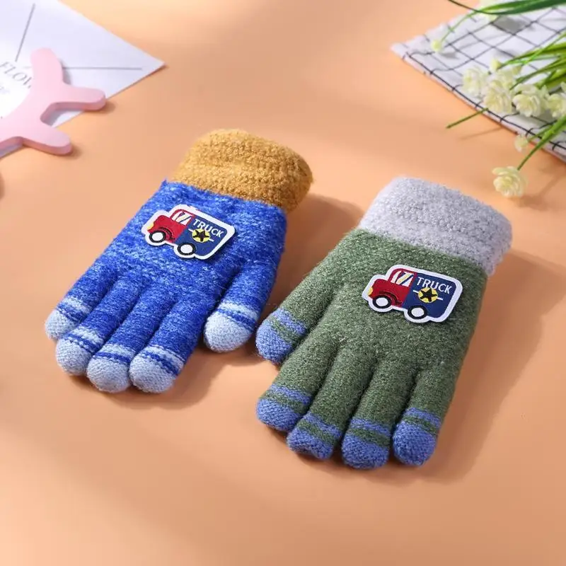 1pair Kids Winter Warm Cartoon Gloves Children Boys Girls Cashmere Thickened Fleece Ski Gloves Newborn Baby Glove with Finger
