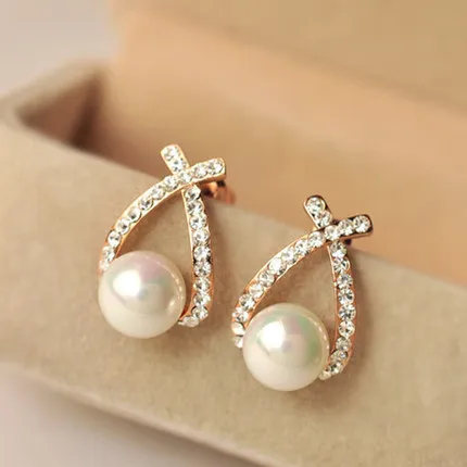 

Korean style cross Pearl flash earrings high-end exquisite fashion earrings wedding earrings accessories