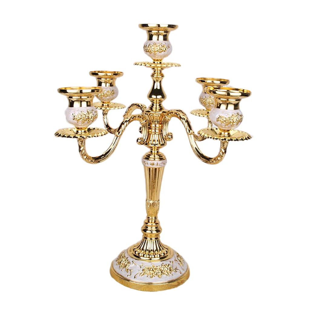 European Style 5-Candle Candelabra Candlestick 14inch Tall Metal Candle Holder