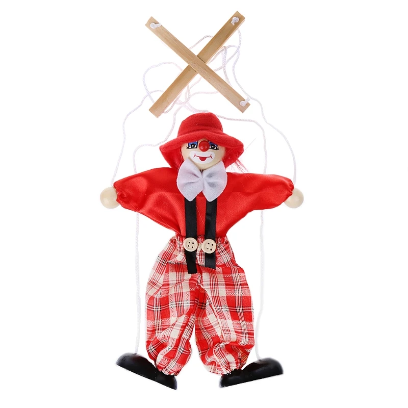

Pull String Puppet Clown Wooden Marionette Toy Joint Activity Doll Vintage Child