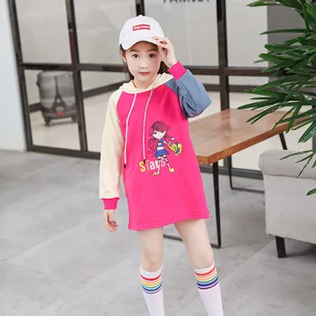 

Korean new children's spring and autumn fashion long sleeve loose children's color matching Hoodie for girls