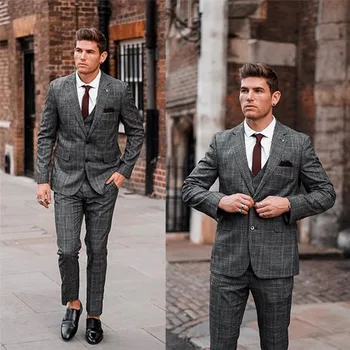

2020 Mens Suit Wool Blend 3 Piece Notched Lapel Costume Homme Formal Two Button Men Suit Custom Made