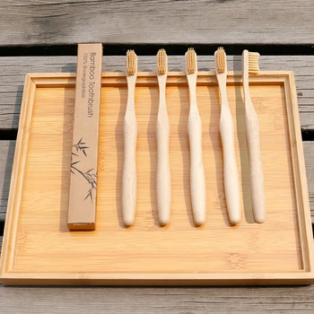 

5pcs Eco Friendly Vegan Products Bamboo Toothbrush Gourd Shape Handle Yellow Soft Bristles Travel Toothbrushes Oral B Dual Clean