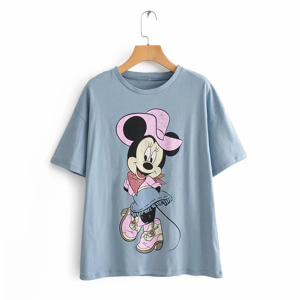 Увядшая уличная Винтажная футболка с круглым вырезом и милым принтом мышки из мультфильма Женская Футболка harajuku camisetas verano mujer