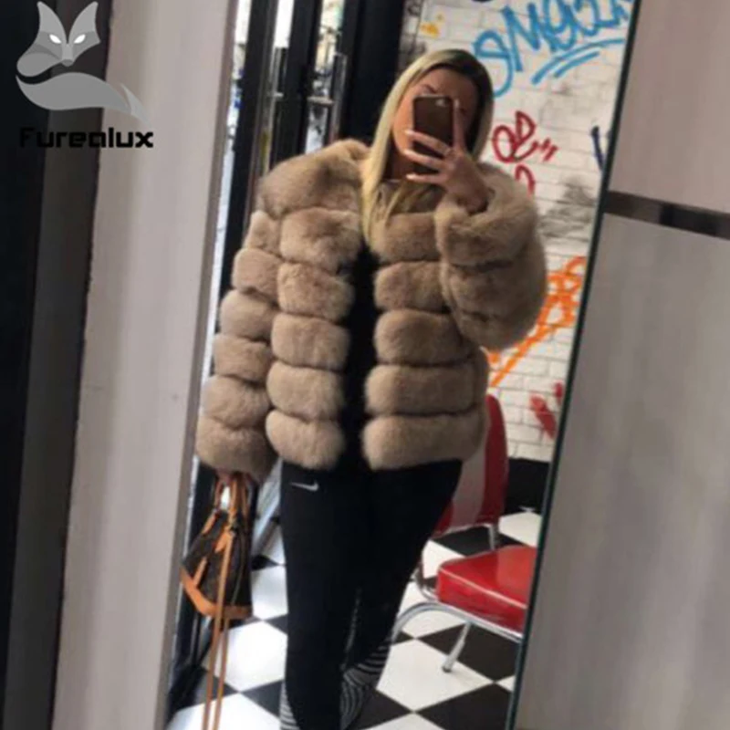 no hood 1 Новые зимние пальто из натурального Лисьего меха для женщин с капюшоном, уличная теплая Толстая Меховая куртка из натурального меха лисы, верхняя одежда - Цвет: no hood 1