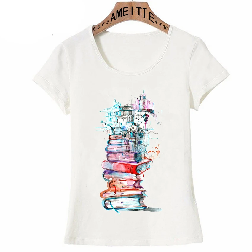 Новая летняя женская футболка модная с художественным принтом город для чтения
