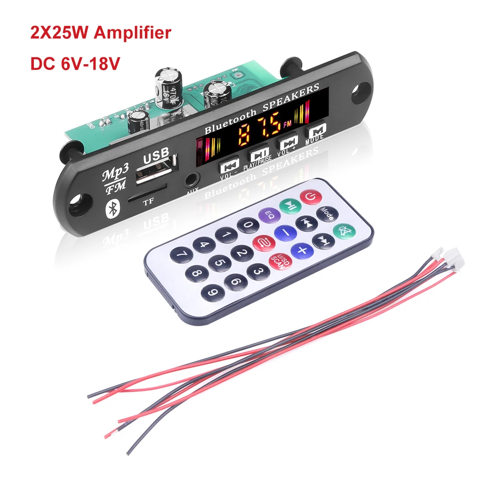 samsung mp3 player 2*25W 50W Amplifier MP3 Player Decoder Board 6V-12V Bluetooth 5.0 Car FM Radio Module Support TF USB AUX 3.5 WMA Player Decoder mp3 player bluetooth MP3 Players