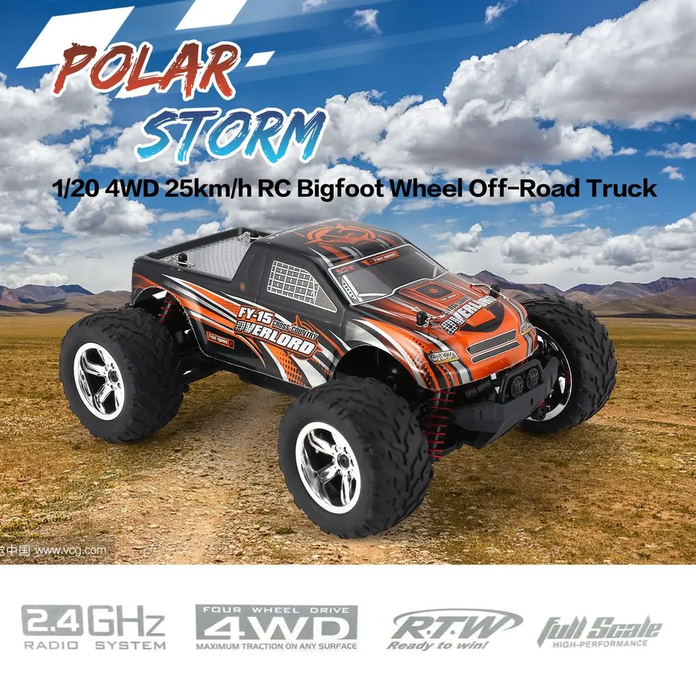 FY-15 1/20 Масштаб 2,4 ГГц 4WD 25 км/ч Высокоскоростной RC автомобиль Bigfoot большие колеса внедорожный Рок гоночный грузовик электрический RC пульт дистанционного управления автомобиль