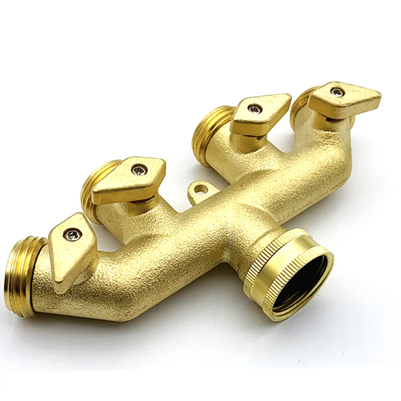 Solid Brass Heavy Duty Garden Hose Connector 4 Way Tap Splitter 3/4 inch Water Faucet Adapter Gardening Pipe Connectors