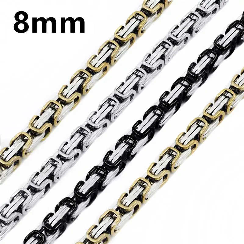 

Customized 8mm Mens Boys Chain Necklace Gold /Black Silver Tone Stainless Steel Byzantine Box Necklace Jewelry 16"-36"