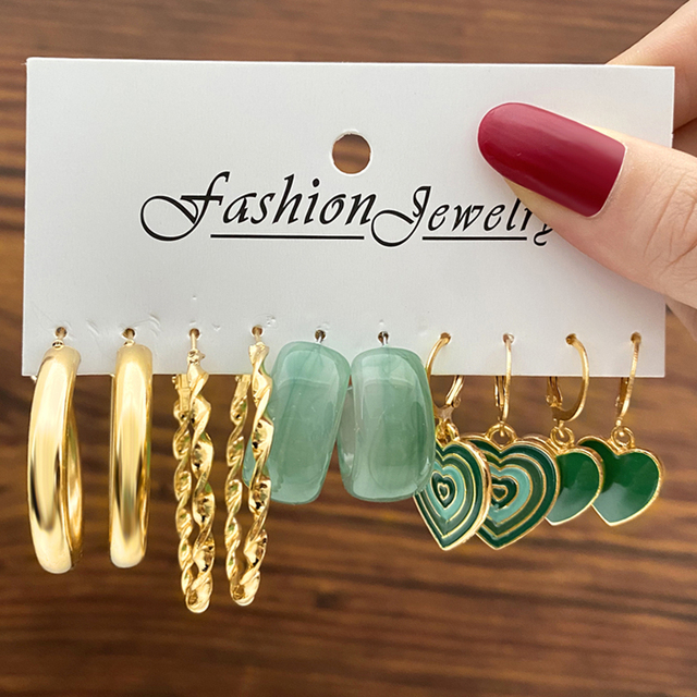 Bohemian Colorful Resin Acrylic Hoop Earrings Set For Women Trendy Gold Color Pearl Hoop Earrings Brincos Party Jewelry