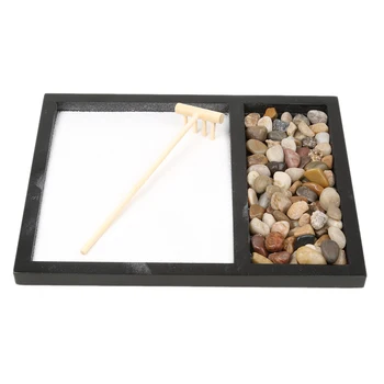 

Zen Garden Sand Tray Stone Wooden Rake Sands Home Room Fengshui Ornament