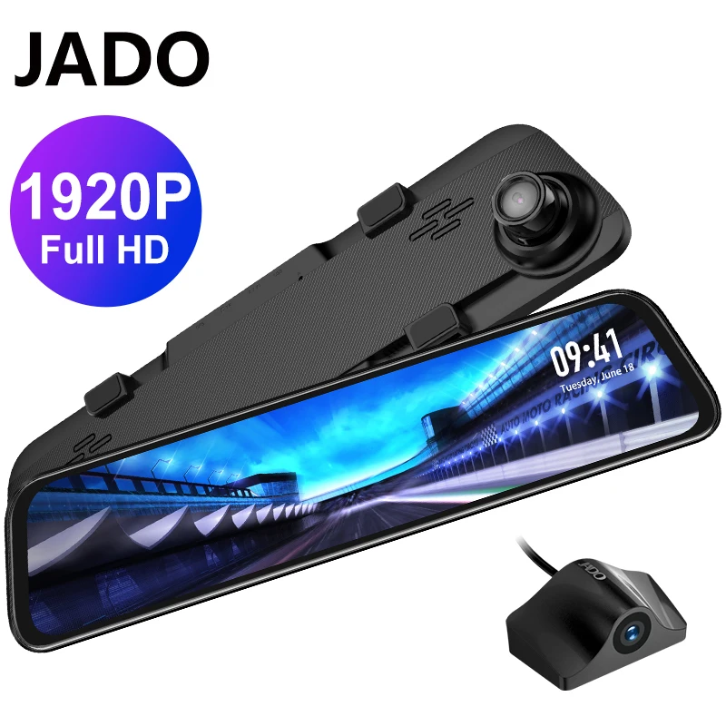 Jado g840s câmera do traço do carro 12-Polegada câmera de visão frontal dvr 1296p 1080hd lente traseira espelho gravador de vídeo para carro traço cam