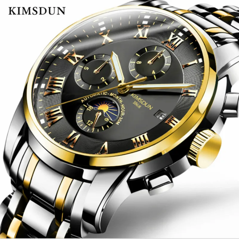

Automatic Mechanical Watch Men KIMSDUN Moon Phase Luminous Watches Hollow Self-Winding Male Clock Luxury Brand Sport Wrist Watch
