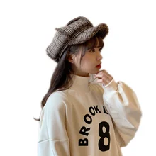 Восьмиугольная шляпа женская осенняя и зимняя новая Корейская версия овечьей шерсти берет модная дикая гусиная лапка теплая живописная шапка