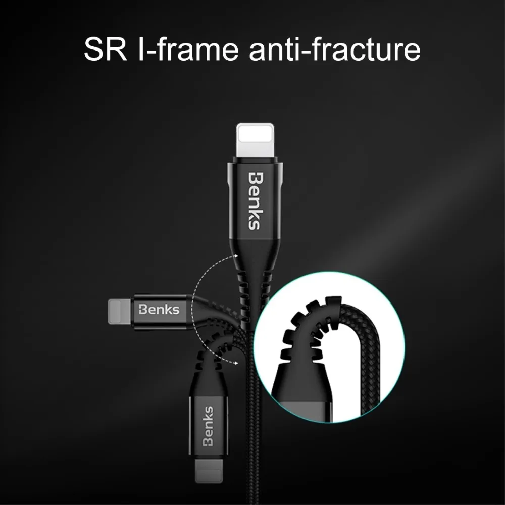 Benks 25 см 5V 3A USB кабель с нейлоновой оплеткой шнур Дата-кабель в нейлоновой оплетке для iPhone X XS XR XS макс 7 8 7Plus iPhone 8 Plus, 6, 6 Plus, телефонный кабель