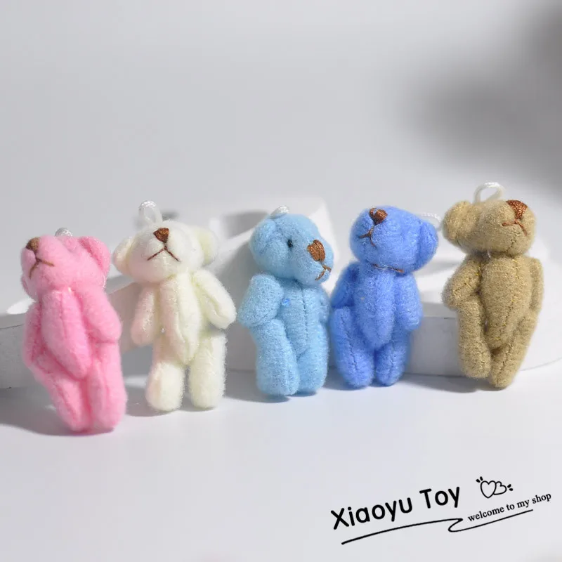 50pc/lot Kawaii Mini Keychain 4cm Joint Bowtie Teddy Bear Plush Kids Toys Stuffed Dolls Key chains Wedding Gift For Children | Игрушки и
