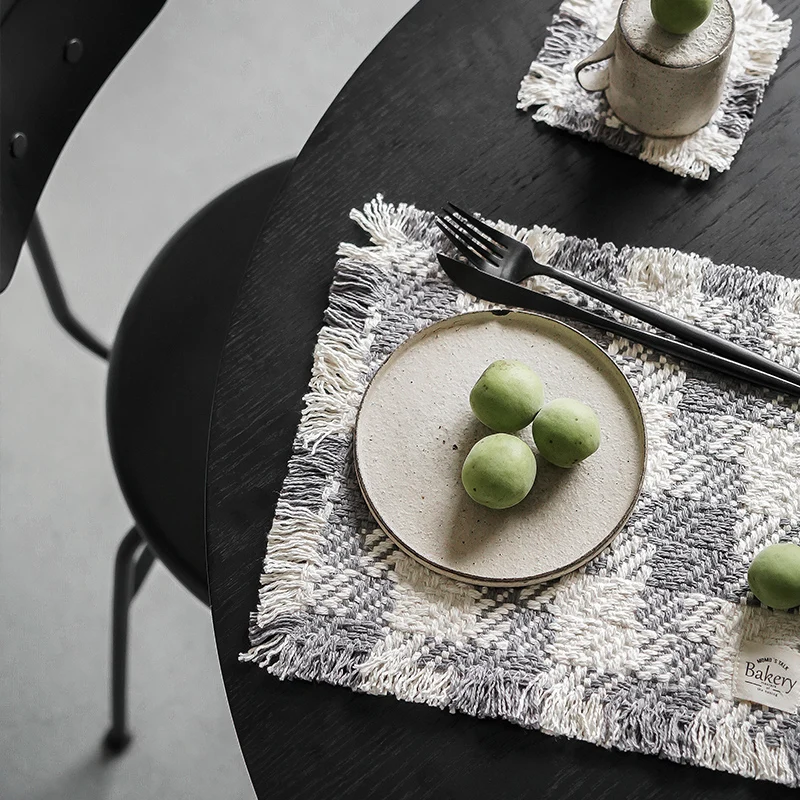 

Gray White Placemat Cloth Cup Coasters Dish Mats Drink Place Mats Dining Tea Pad Table Decor Kitchen Decoration Accessories