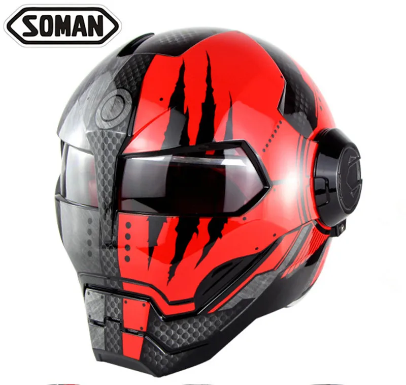 Iron Man Helmets Black Red War Machine Ironman Casque Robot Cosplay Full Face Motorcycle Helmet Flip Up Capacete Retro Motorbike