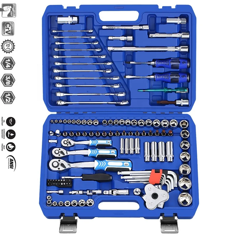 

121PCS 1/4",3/8"1/2Inch Drive Metric Quick Release Ratchet Socket Wrench Kit,Sockets Extension Bar,Auto Repair Tool Box Set