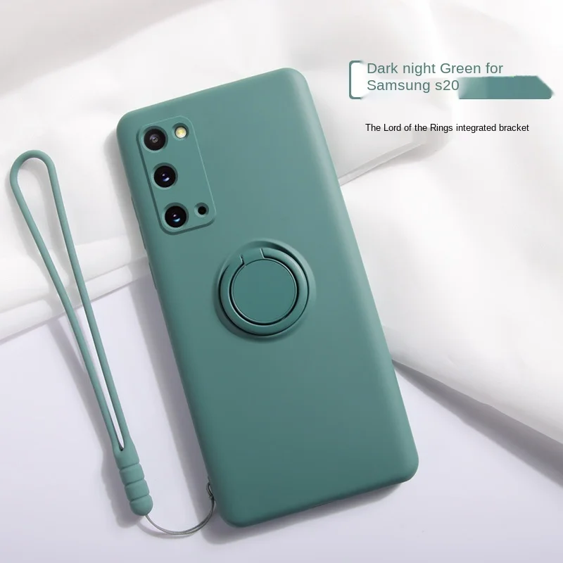 Liquid Silicone Ring Holder Shockproof Phone Case with Strap and Magnet Feature