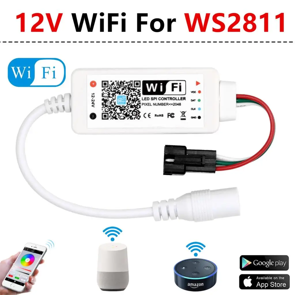 DC5-24V Мини Wifi WS2811 WS2812B RGB Светодиодная лента светильник управление Лер Amazon Alexa/Google Phone умный голос IOS/Android приложение управление
