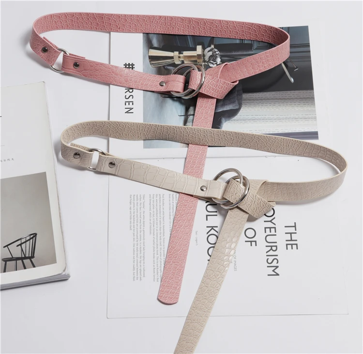 Autumn Design Alligator Pattern PU Waist Belts Women CROCO Leather Double Rings Buckle Large Size Shirt Dress Corset Belts