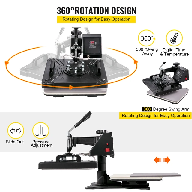 VEVOR Combo Heat Press Machine 5/6/8 in 1 30*38CM 38*38CM Muntifunctional Sublimation Printer Transfer for Mug Hat Plate T-Shirt 5