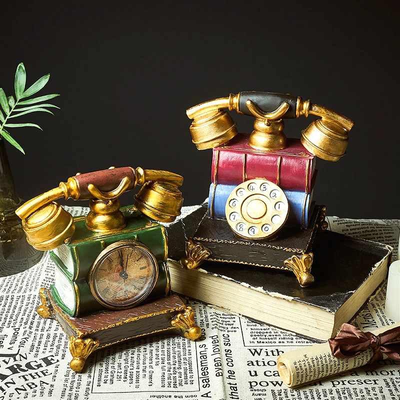Vintage Home Decor Creative Retro Telephone Model Figurines Antique Imitation Nostalgia Ornament Craft Bar Desk Home Decor Gift