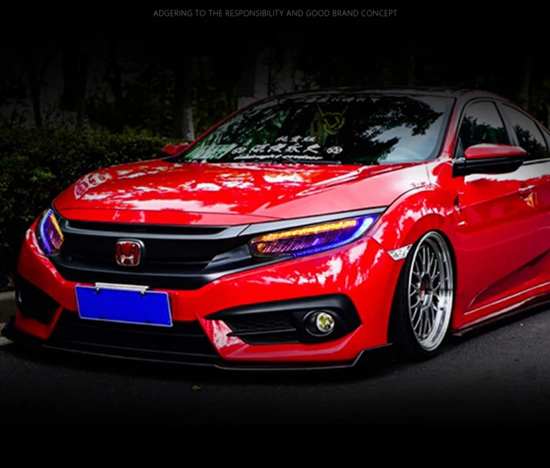 Автомобильный головной светильник s в сборе для Honda Civic 10th светодиодный светильник Bi Xenon луч проектора с желтым движущимся поворотом светильник на голову