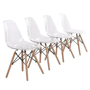 

EGGREE Set of 4 Acrylic Plastic Dining Chairs Leisure Chair Kitchen Chairs Office Chairs Guest Room Home- Transparent Grey
