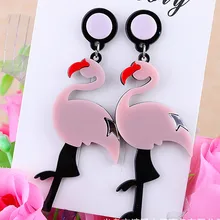 New Funny Pink Flamingo Acrylic Drop Earrings For Women Girls Vintage Resin Birds Animal Earrings Korean Fashion Jewelry Gifts