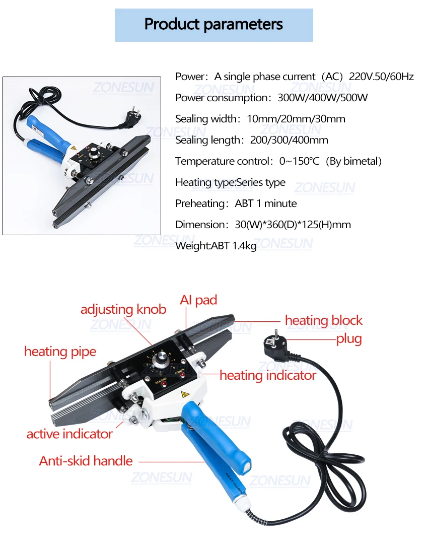 Zonesun ручное оборудование импульс Almumin фольга мешок тепла запайки машинный герметик упаковочное оборудование ширина 200 мм Электрический