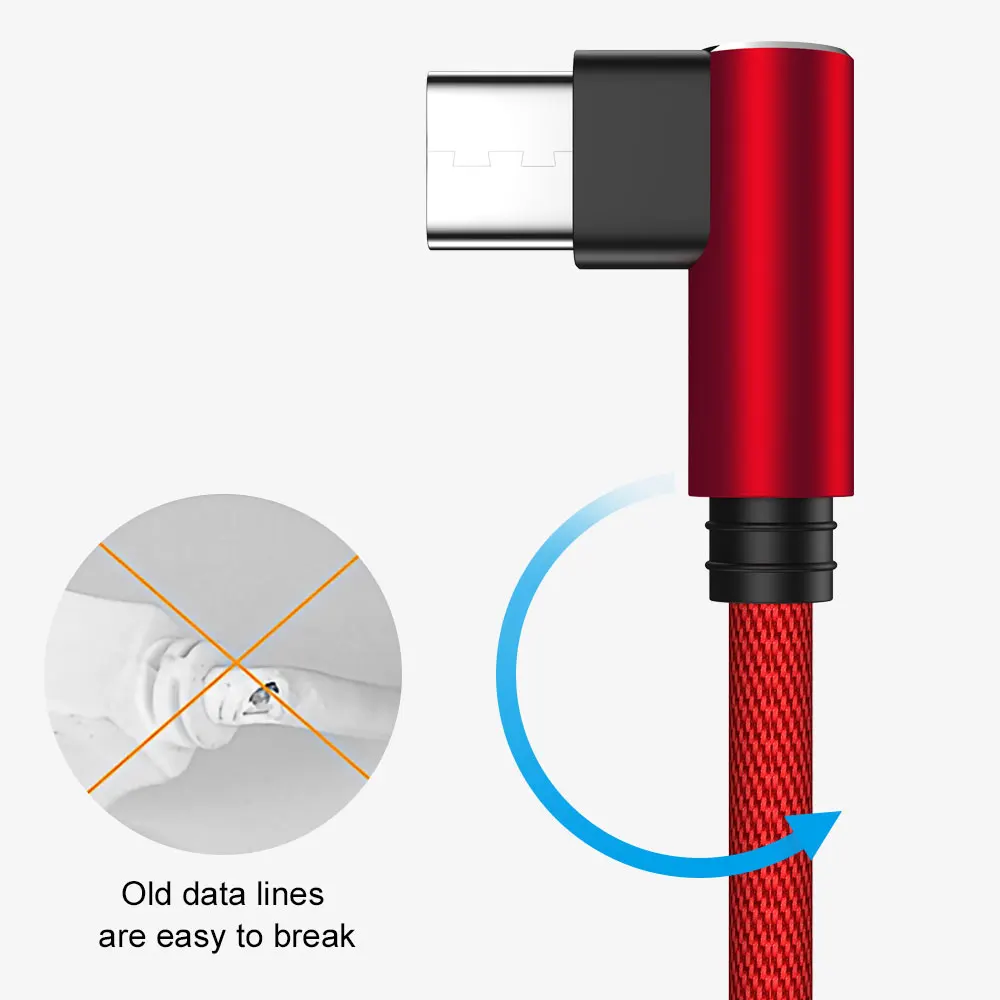 MUSTTRUE USB C зарядный кабель для samsung s9 type C Кабель-адаптер для мобильного телефона кабель для передачи данных для oneplus 6T Xiaomi usb-c 90 градусов