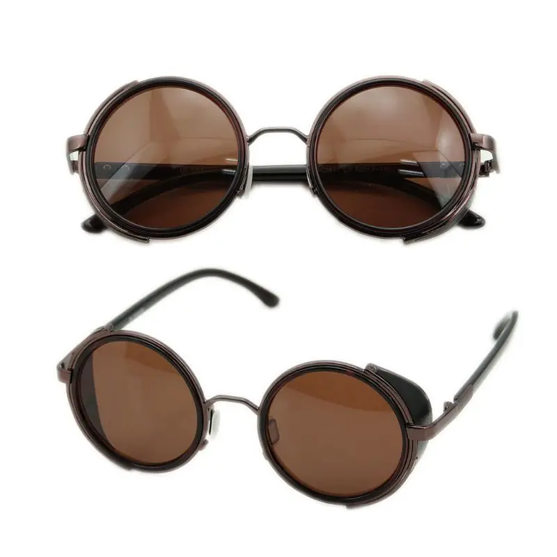Brown Steampunk Glasses Cyber 50s Round Retro Vintage Goggles Sunglasses UV400 