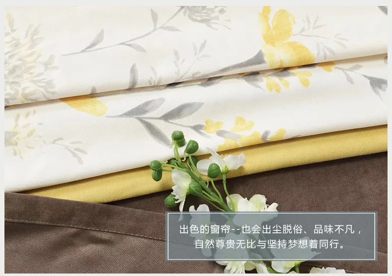 Nordic Chenille Cotton Curtains Printing Small Yellow Flower Curtain Shading for Living Room Bedroom Dining Room Curtains Custom