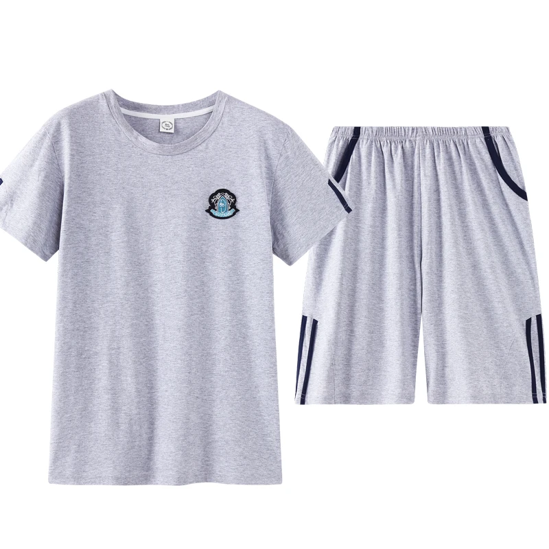 

2020 Gray Top New Smart Casual Crew Neck Pajamas Set Man Homesuit Homeclothes Fashion Style Short Sleeve Short Pants Sleepwear