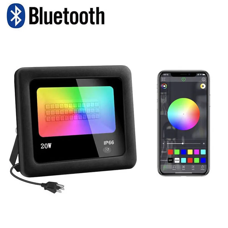 20W Bluetooth Smart LED Flood Lights Outdoor Color Changing LED FloodLight spotlight Dimmable Wall Stage Light for Party, Garden one step installation mix colors rgb changing led hexagon lights for social party night club dj disco