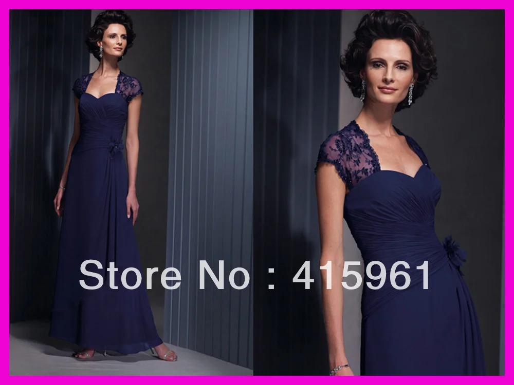 

Popular Navy Blue Beaded Lace Short Sleeve vestido de madrinha long Mother of the Bride Dresses for weddings Chiffon 2019