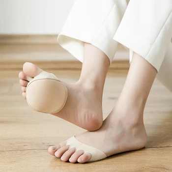 

1 Pair Invisible Forefoot Cushion Sponge Ice Silk Anti-slip Foot Pad High Heels Socks Open Toe Heelless Liner Sock