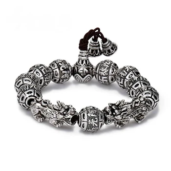 

Wholesale Domineering Beads Solid Bracelet Retro Nanwu Amitabha Men's Bracelet Thai Silver Pixiu Bracelet