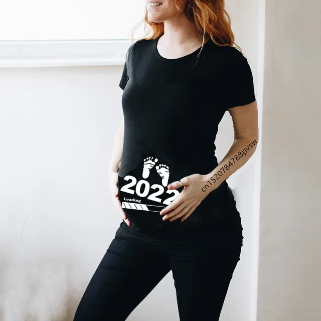 Baby Loading 2022 Women Printed Pregnant T Shirt Girl Maternity Short Sleeve Pregnancy Announcement Shirt New