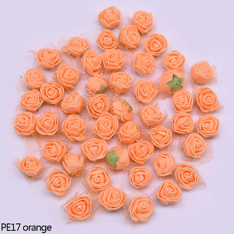 PE17 50/100/200 шт. 2 см Моделирование Пена розы искусственные цветочные бутоны с пряжей для дома с цветочным узором на свадьбу, Декоративные искусственные цветы - Цвет: PE17