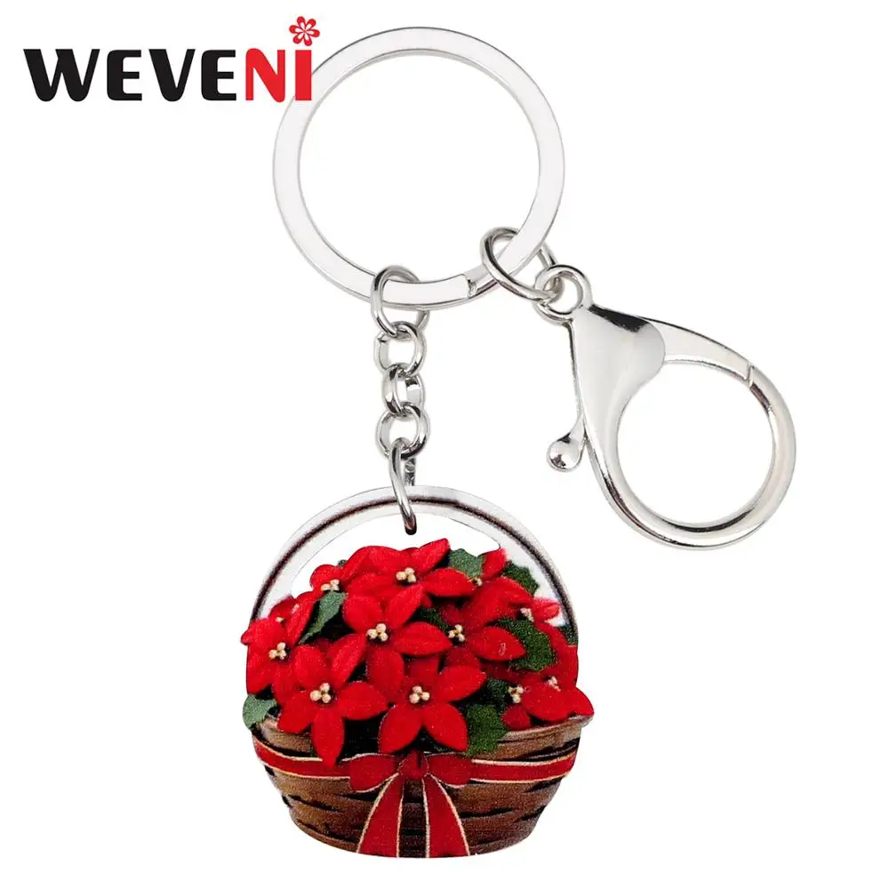 WEVENI Acrylic Christmas Flower Bow-knot Basket Key Chains Wallet Car Handbag Rings Charm Festival Party Gift For Girls Lady | Украшения и