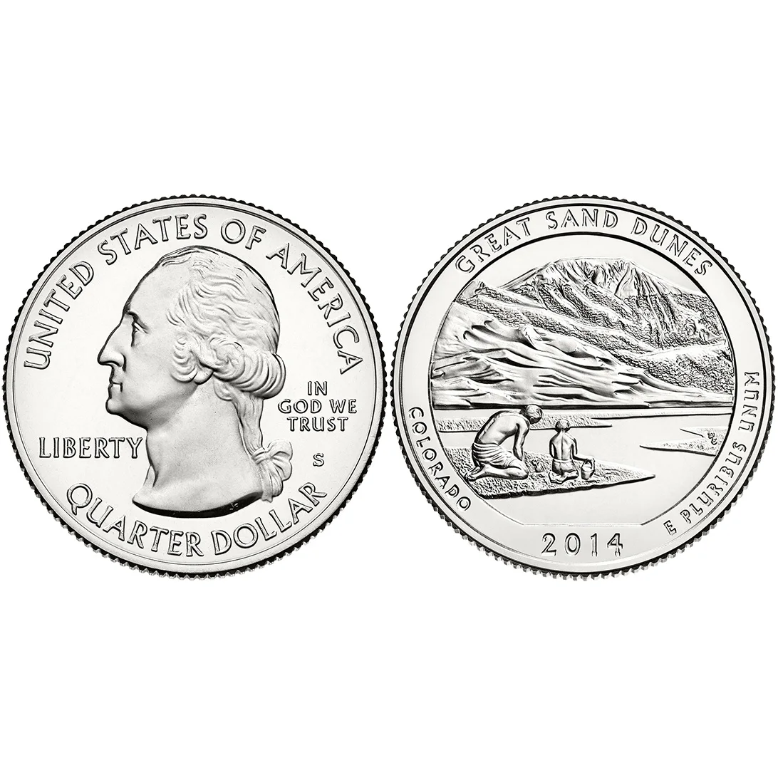 U.S. National Park Coins. 24th. Colorado Great Sand Dunes. 2014 100% Real Original Collection Coins Unc Genuine Coin | Дом и сад
