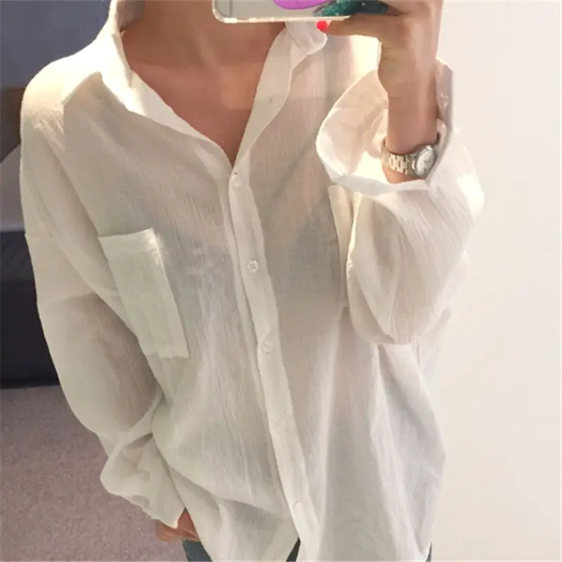 2021 New Summer Blouse Shirt Female Cotton Face Printing Full Sleeve Long Shirts Women Tops Ladies Clothing silk blouses