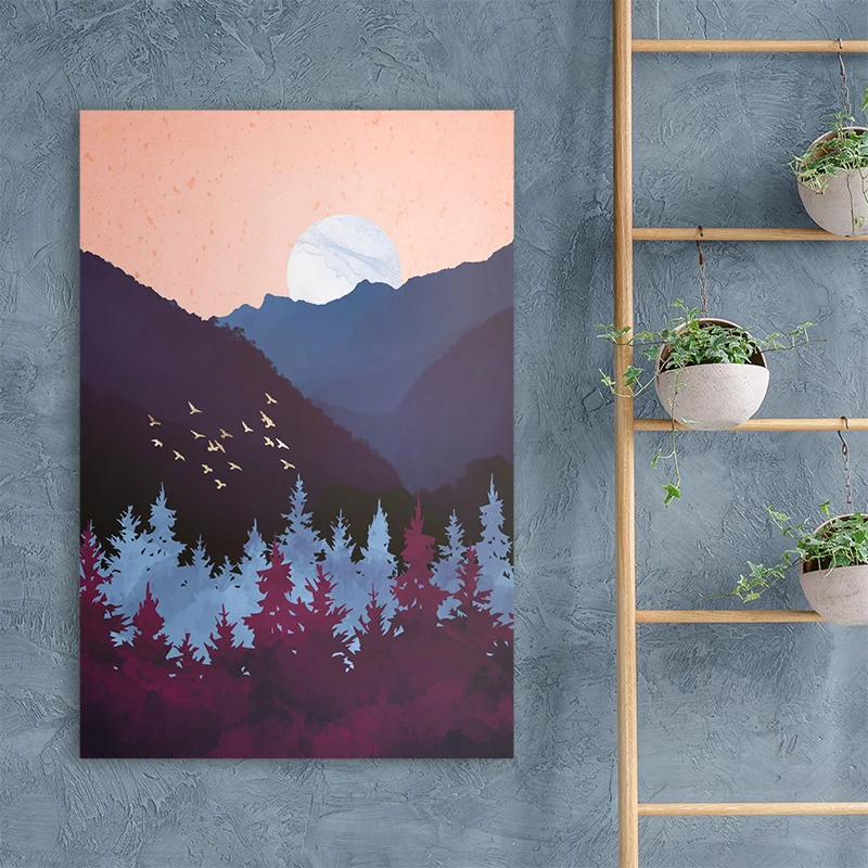 Абстрактный пейзаж горный лес девушка настенная живопись на холсте скандинавские плакаты и принты настенные картины для декора гостиной
